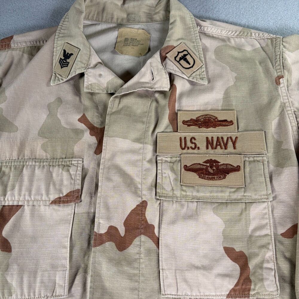 Vintage US NAVY DCU Desert Camo Combat Blouse Military Size Small Reg HM1 FMF EX
